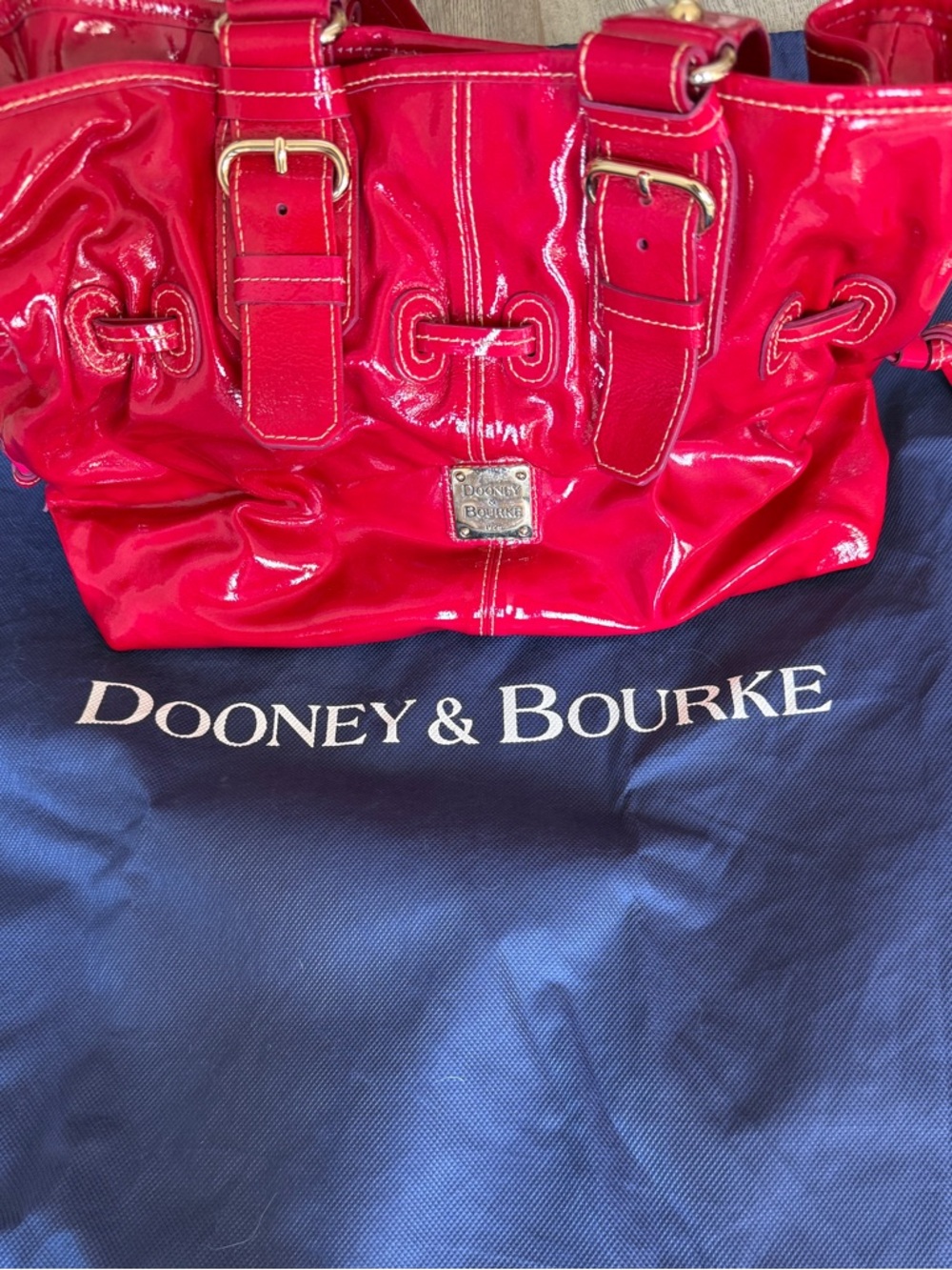 Dooney & Bourke Chiara Magenta Patent Leather Tote with Gold Hardware - Picture 2 of 12